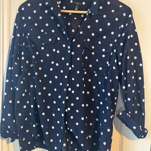 Talbots Navy Blue Polka Dot Blouse